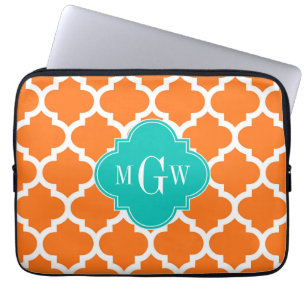 Pumpkin White Moroccan #5 Teal 3 Initial Monogram Laptop Fodral