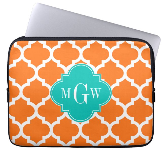 Pumpkin White Moroccan #5 Teal 3 Initial Monogram Laptop Fodral (Framsidan)