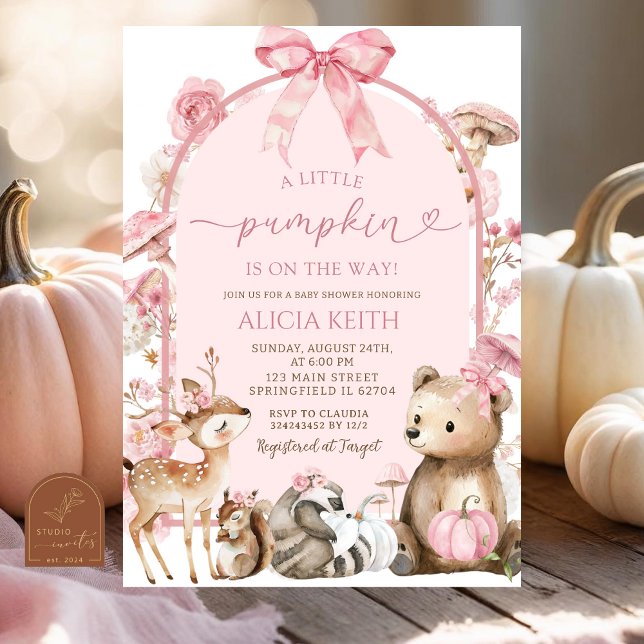 Pumpkin White och Rosa Forest Woodland Baby Shower Inbjudningar (Skapare uppladdad)