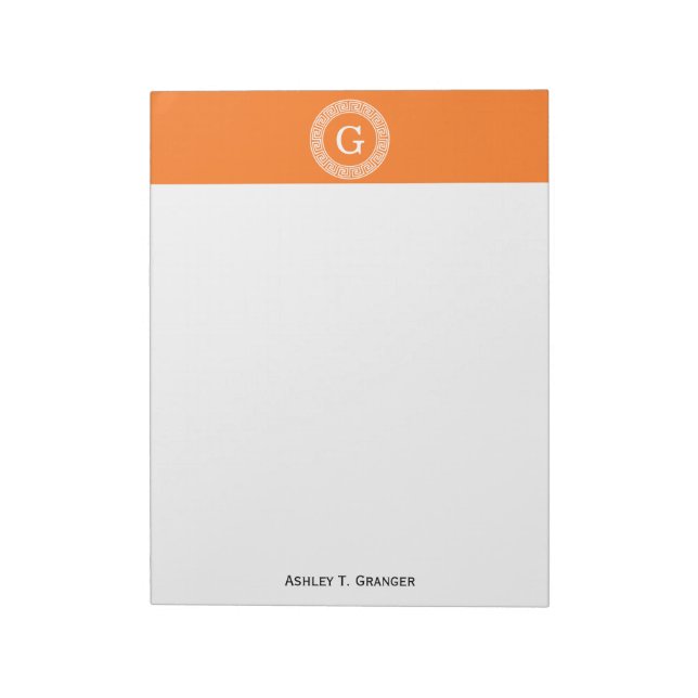 Pumpkin Wht Grekiska Nyckel Rnd Ram Initial Monogr Anteckningsblock (Roterad)