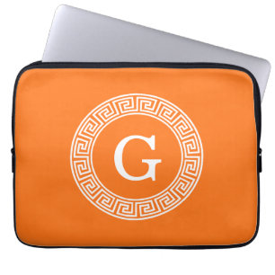 Pumpkin Wht Grekiska Nyckel Rnd Ram Initial Monogr Laptop Fodral