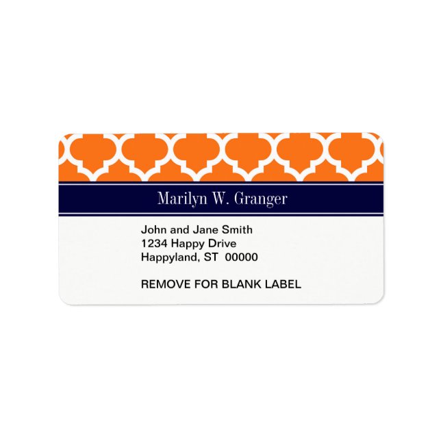 Pumpkin Wht Moroccan #5 Navy Blue Namn Monogram Adressetikett (Framsidan)
