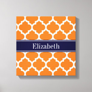 Pumpkin Wht Moroccan #5 Navy Blue Namn Monogram Canvastryck