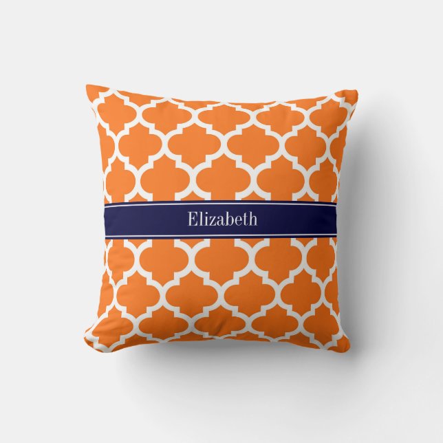 Pumpkin Wht Moroccan #5 Navy Blue Namn Monogram Kudde (Framsida)
