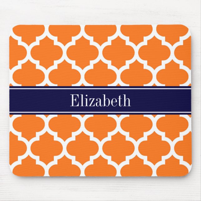Pumpkin Wht Moroccan #5 Navy Blue Namn Monogram Musmatta (Framsidan)