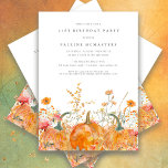 Pumpkin Wildblomma Fall Watercolor 21:a födelsedag Inbjudningar<br><div class="desc">Pumpor är inkapslade i delikat guldfärgad gult och orange vilda blommor för att skapa en elegant estetisk. Hela texten är redigerbar så att du enkelt kan tränga in i ditt eget speciella humör.</div>