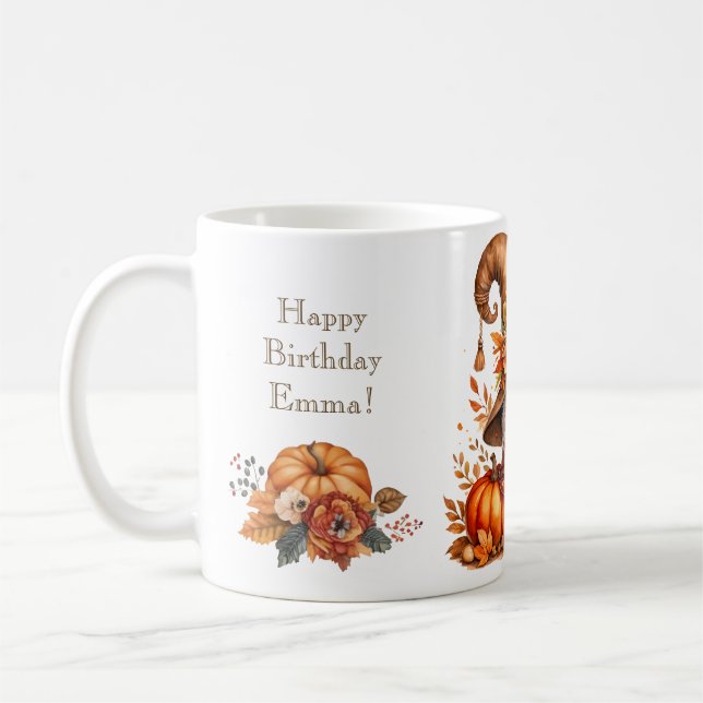 Pumpkin Wildblomma Fall Watercolor Birthday Kaffemugg (Vänster)