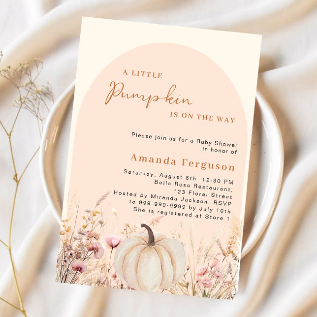 Pumpkin wildblomma Peach rosa Arch Baby Shower Inbjudningar (Skapare uppladdad)