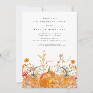 Pumpkin Wildbloms Fall Watercolor 65e Birthday Inbjudningar
