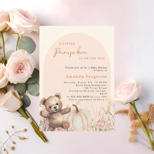Pumpkin wildblomstrare peach teddy Baby Shower Inbjudningar