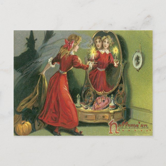 Pumpkin Witch Black Cat Ghost Vykort (Framsida)