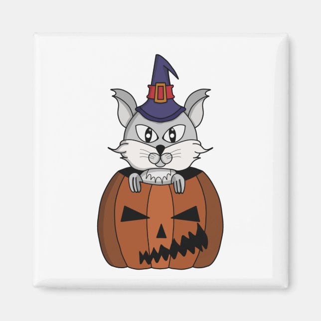 Pumpkin Witch Cat på Halloween Magnet (Framsidan)