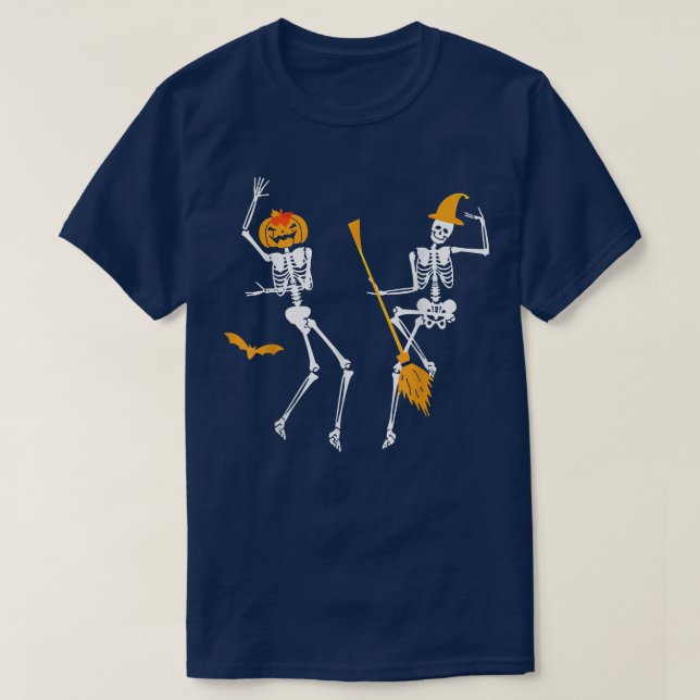 Pumpkin Witch Dance of Death Macabre Skeleton T Shirt (Design framsida)