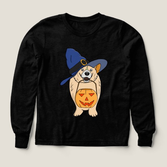 Pumpkin Witch Dog T Shirt (Design framsida)