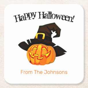 Pumpkin Witch Halloween fest Papper Drink Coasters Underlägg Papper Kvadrat
