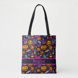 Pumpkin Witch Hat Black Tote Bag Tygkasse