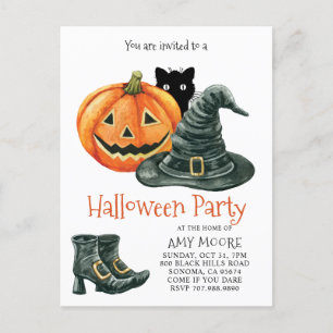Pumpkin Witch Hat Halloween-inbjudan Inbjudan Vykort