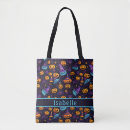 Pumpkin Witch Hat Navy Tote Bag Tygkasse