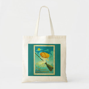 Pumpkin Witch på Broom Bus eller godis Canvas Tote Tygkasse