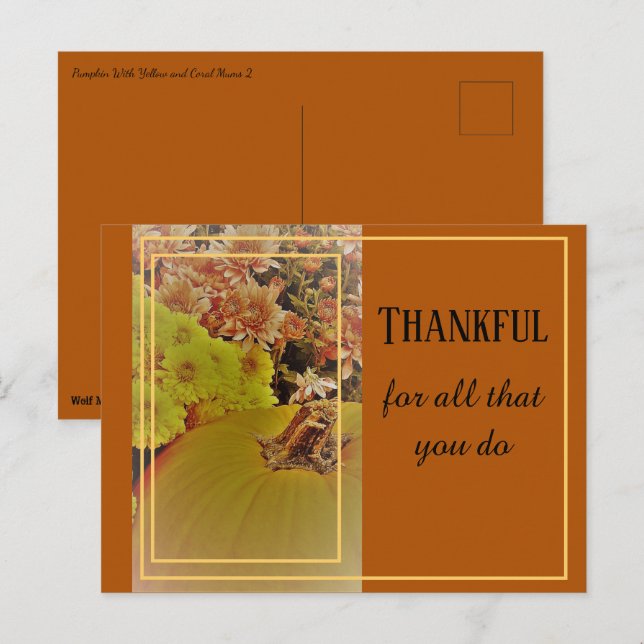 Pumpkin with Chrysanthemums 2 / Thankous Vykort (Fram/baksida)