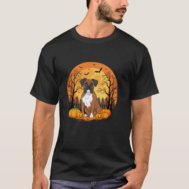 Pumpkin with Funny Halloween Costume Boxer Hund Lo T Shirt (Framsida)
