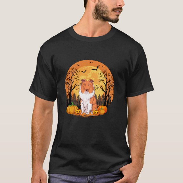 Pumpkin with Funny Halloween Costume Rough Collie T Shirt (Framsida)