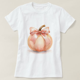 Pumpkin With Pink Bow Halloween  T Shirt