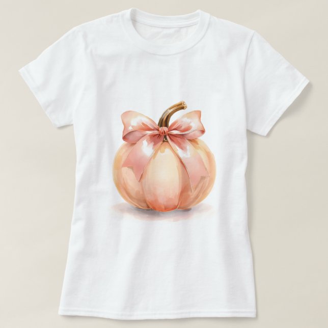 Pumpkin With Pink Bow Halloween  T Shirt (Design framsida)