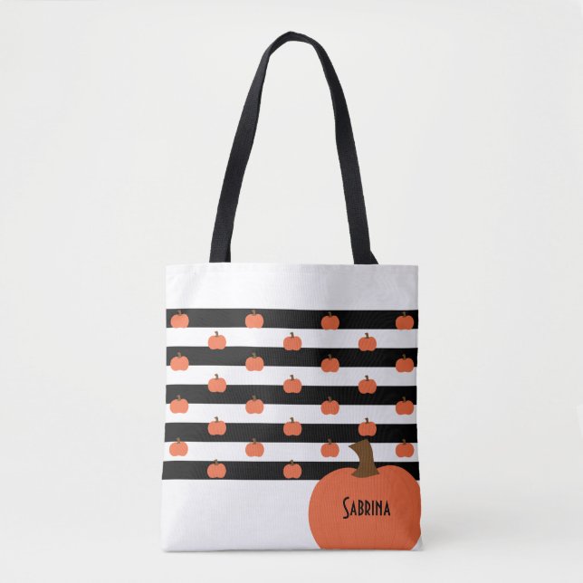 Pumpkin with White & Black Stripes - Personalized  Tygkasse (Framsida)