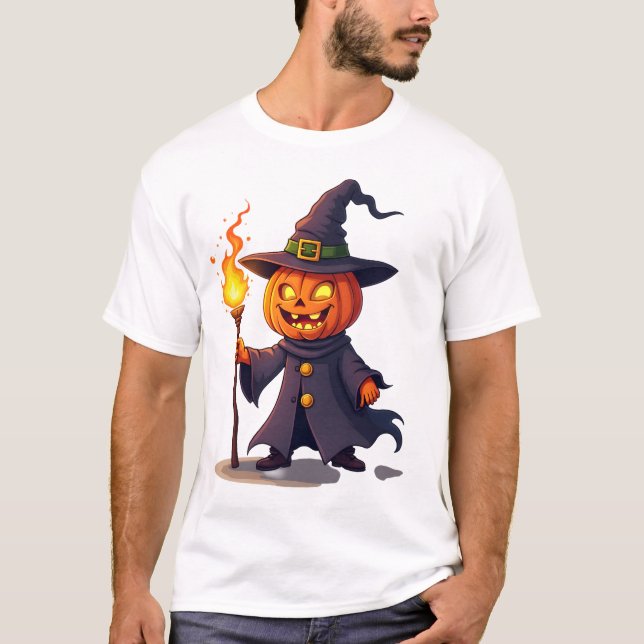 Pumpkin Wizard � Magical Halloween Sorcerer Tee (Framsida)