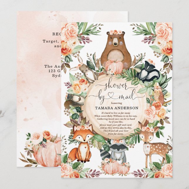 Pumpkin Woodland Vilda djur Shower by Mail Inbjudningar (Fram/baksida)