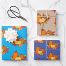 Pumpkin  Wrapping Papper Flat Lakan Set av 3