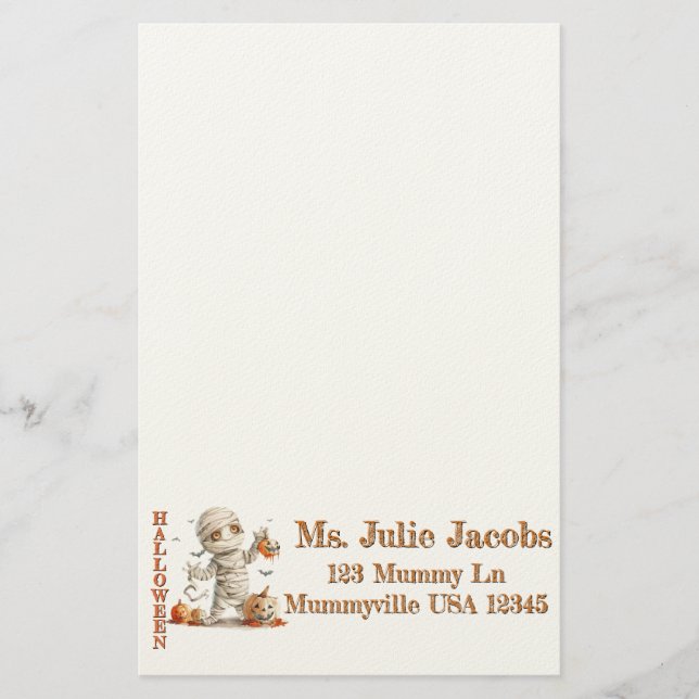 Pumpkindropp - Mummy med en söt Skräm Brevpapper (Framsida)