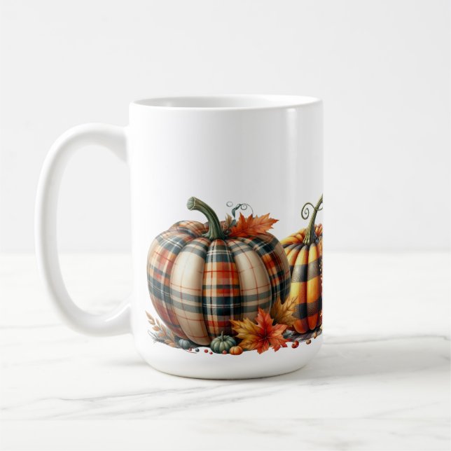 PUMPKINER FÖR söt ORANGE & GRÖNT PLAID-FALL Kaffemugg (Vänster)