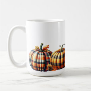 PUMPKINER FÖR söt ORANGE & GRÖNT PLAID-FALL Kaffemugg