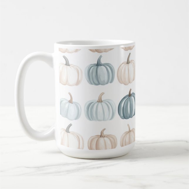 PUMPKINER I BLÅ OCH TAN VATTENFÄRGLÄNGS HÖGSTA PUM KAFFEMUGG (Vänster)