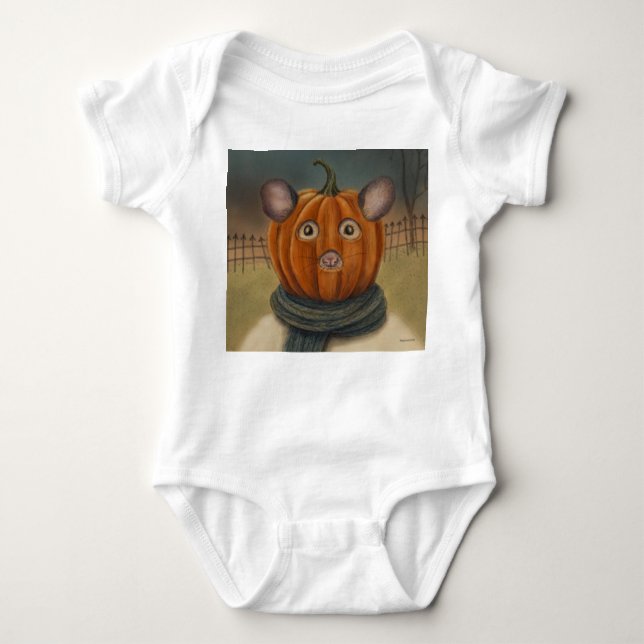 Pumpkinhead Mouse Halloween Baby One-biet T Shirt (Framsida)