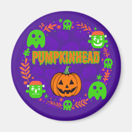 Pumpkinhead-Orange och Grönt med Finare Circle Magnet