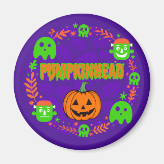 Pumpkinhead-Orange och Grönt med Finare Circle Magnet