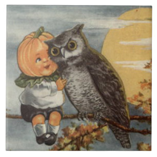 Pumpkinhead Uggla Full Moon Träd Pumpkin Kakelplatta