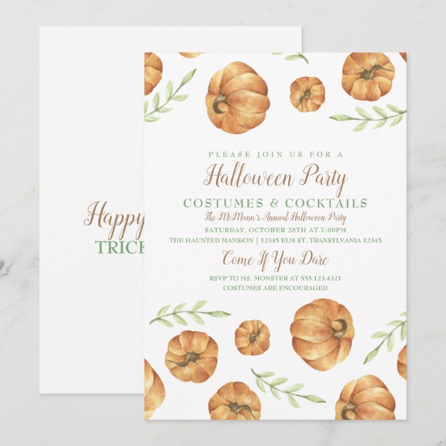 Pumpkininbjudan för fallfestival inbjudningar (Fram/baksida)