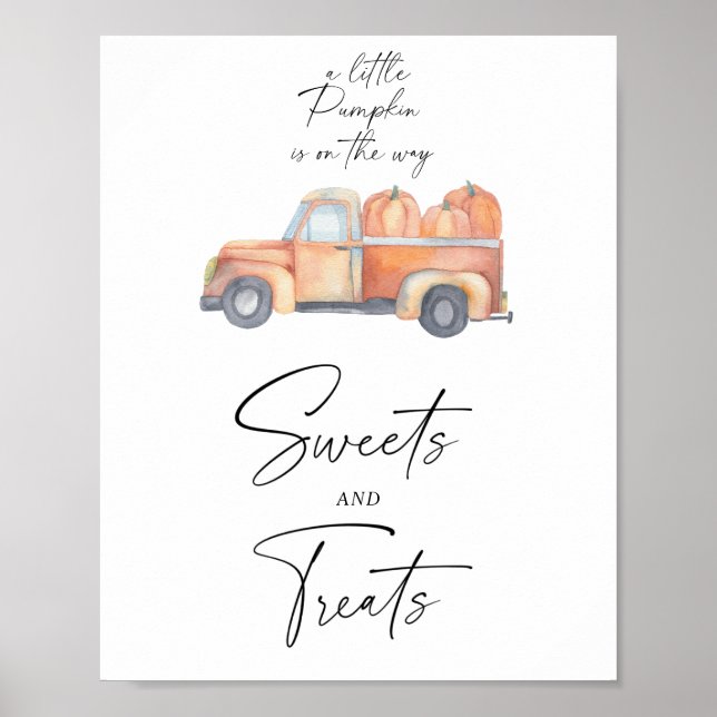 Pumpkinlastbil - godis och gods baby shower poster (Framsidan)