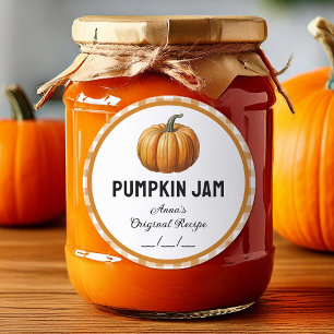 Pumpkinmarmeladetikett med rutigt mönster runt klistermärke