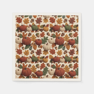 Pumpkins Acorns and Fall Leaves Pappersservett