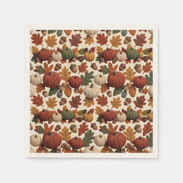 Pumpkins Acorns and Fall Leaves Pappersservett (Framsidan)