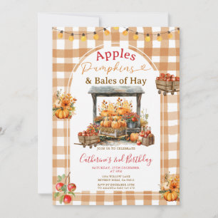 Pumpkins and Bales of Hay Birthday Gingham Inbjudningar