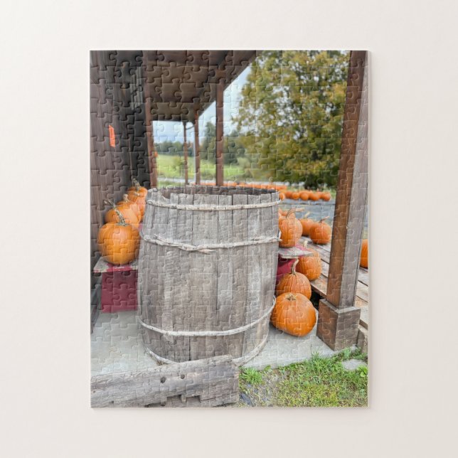 Pumpkins and barrel by a farm pussel (Vertikal)