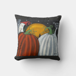 Pumpkins and Black Cat Fall Art Dekorativ kudde