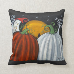 Pumpkins and Black Cat Fall Art Dekorativ kudde
