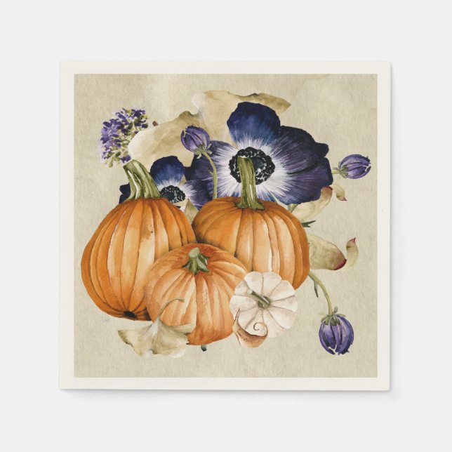 Pumpkins and Blue Anemones still Life Pappersservett (Framsidan)